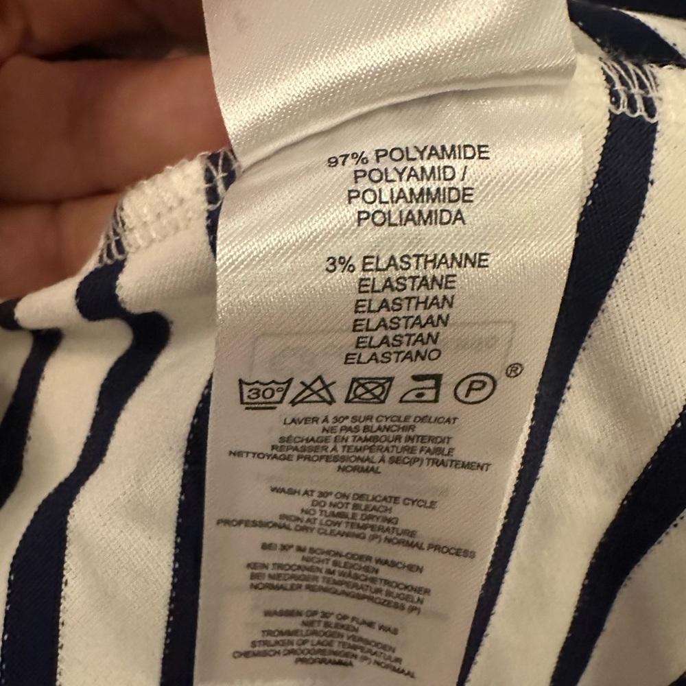 Saint James Navy and White Striped Top with Orange Neckline - Picture 6 of 9
